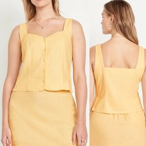 Old Navy Butter Yellow Button Front Linen Top Sleeveless